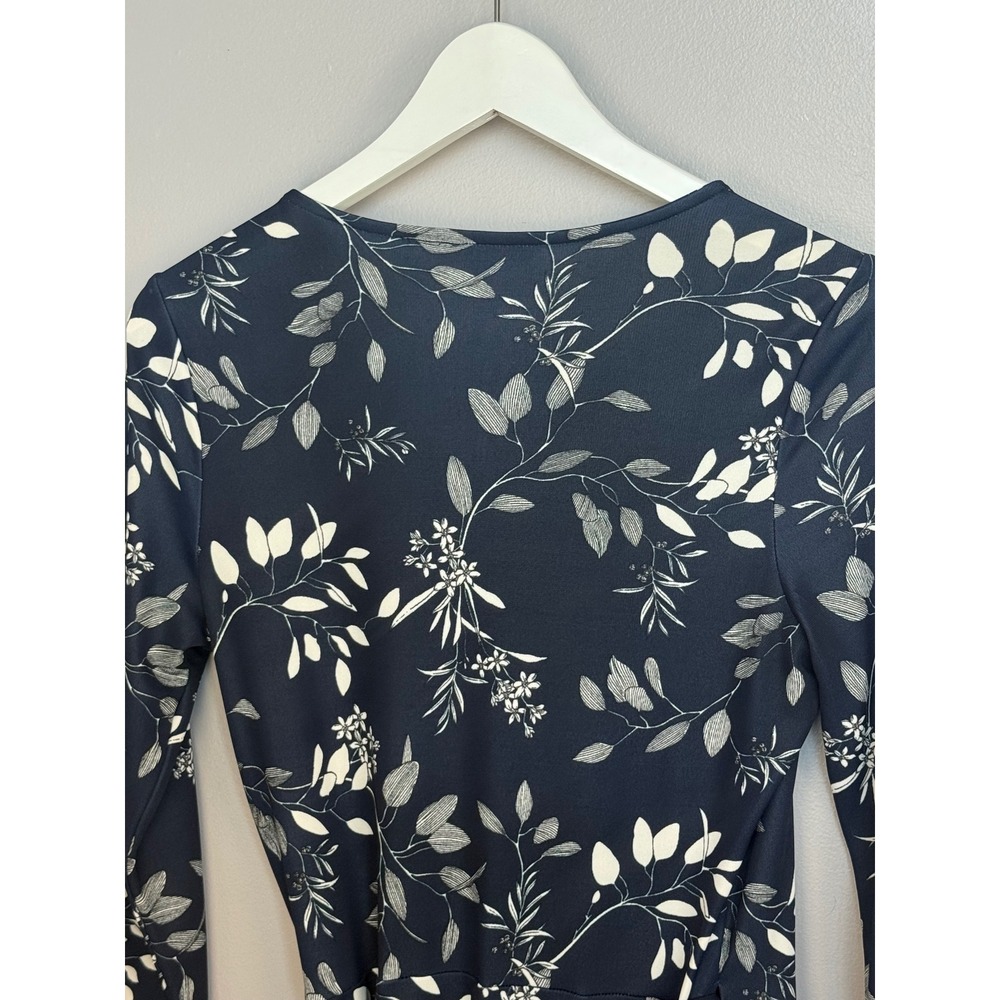 Banana Republic Wrap Dress Womens Small Tall Navy Blue Floral Long Sleeve Midi - Picture 6 of 11